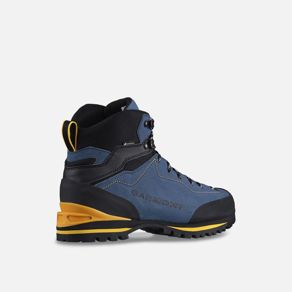 Ascent Gtx semi-automatic climbing boots with suede leather and rubber inserts.