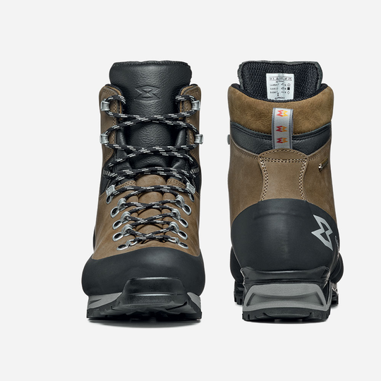 Pinnacle Trek Gtx waterproof mountain boots with nubuck leather and metal eyelets.
