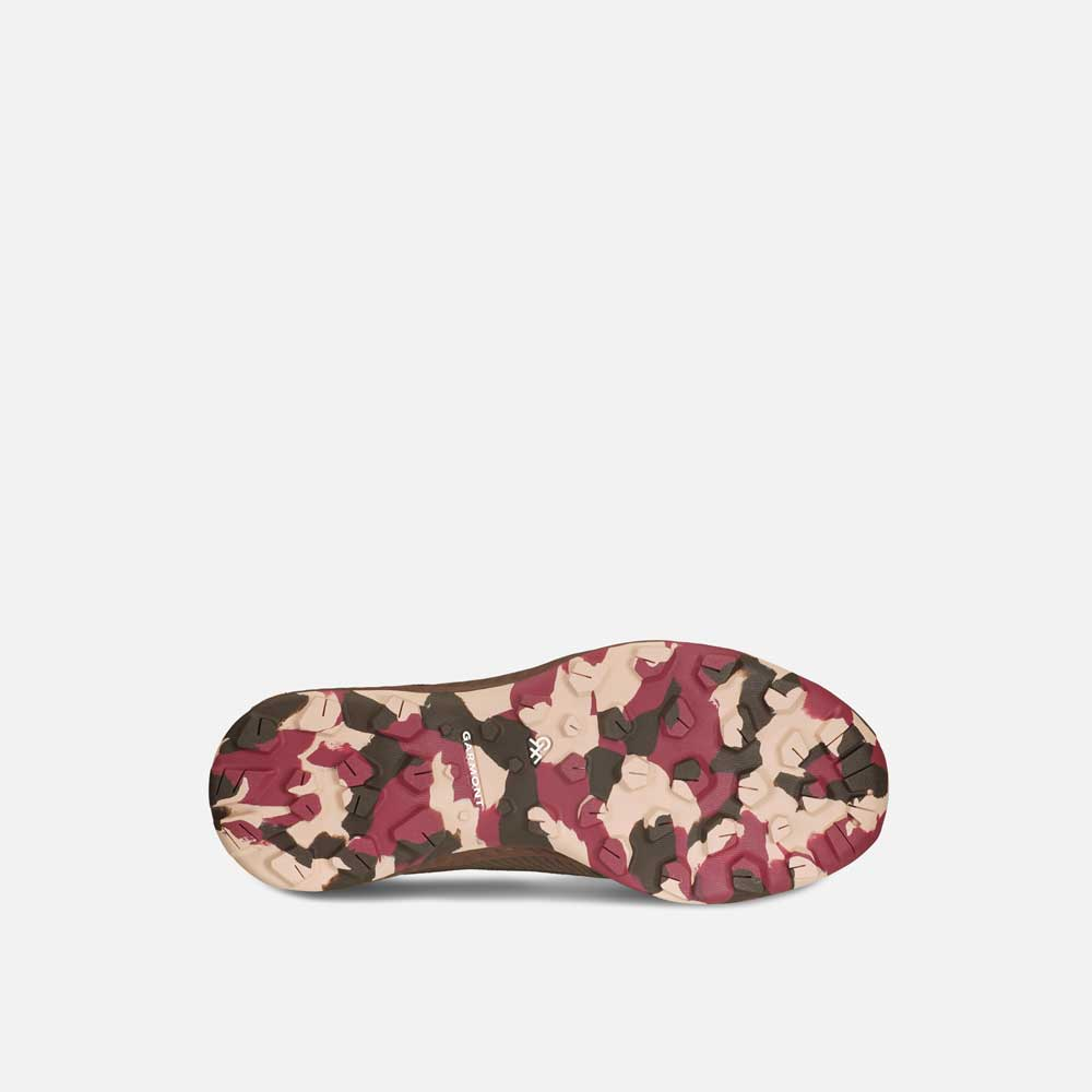 Sole of 9.81 Pulse Wms hiking shoes in vibrant camouflage design.