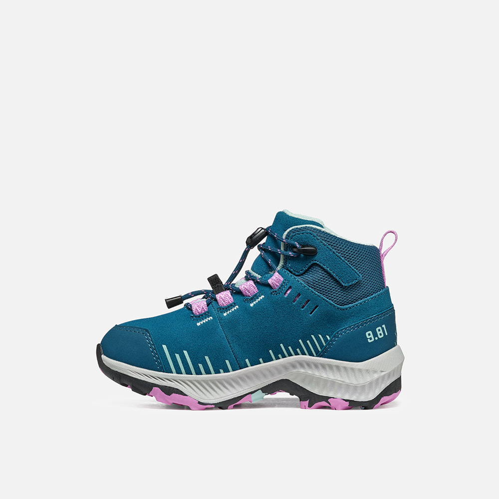 Waterproof 9.81 Kids Pulse Trek WP hiking boots with suede upper and fast-lace system.