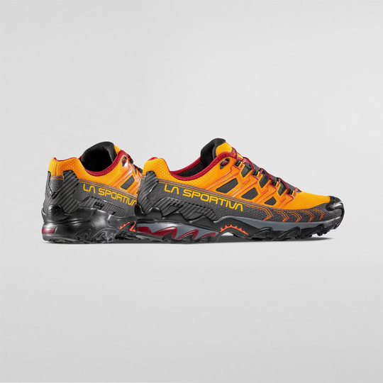 Ultra Raptor II trail running shoes, orange and black color, breathable air-mesh upper, cushioned EVA platform, durable for off-road use.