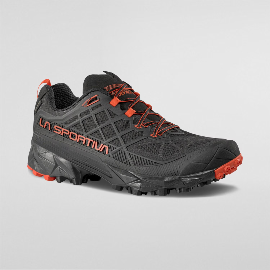 Trail running shoe 'Akyra II Gtx' with Gore-Tex, 3D Grid KPU upper, and Impact Brake System for stability.