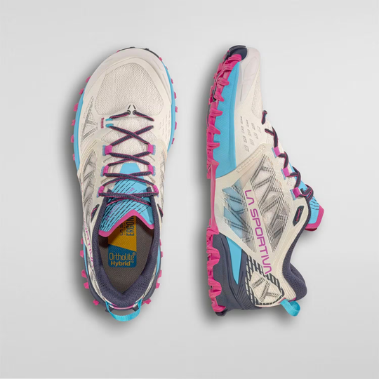 Bushido III Woman trail running shoes with breathable panels, aggressive grip design, and cushioned EVA sole for stability on all terrains.