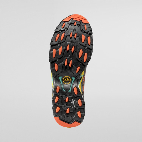 Ultra Raptor II trail running shoe sole with durable FriXion White grip for off-road performance.
