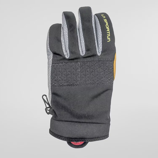 Supercouloir Tech Gloves for ice climbing, black ergonomic gloves with no-seam grip and robust knuckle protection.