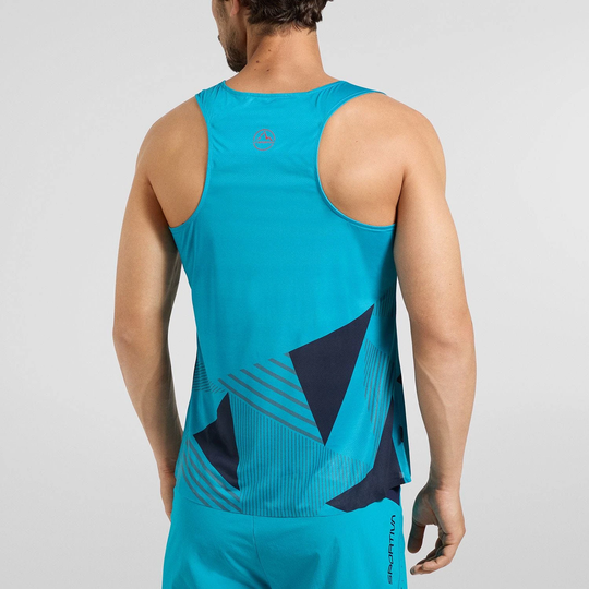 Ultralight men's climbing tank top in blue with modern design, quick-drying and odor-resistant, ideal for performance.