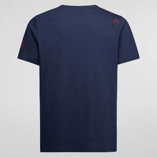Route T-Shirt M made from 100% organic cotton in navy blue color, slim fit design.