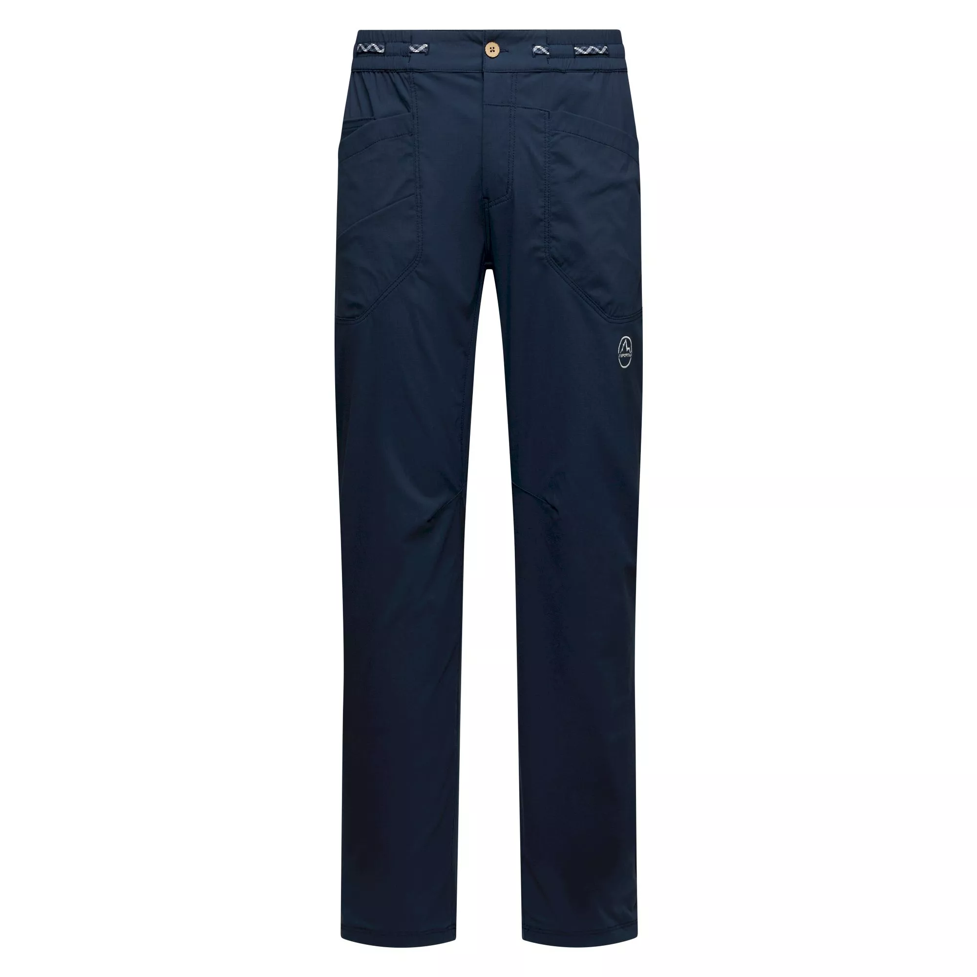 Labyrinth Pants M, stretchy and durable climbing trousers, with adjustable waist and multiple pockets for outdoor and indoor climbs.