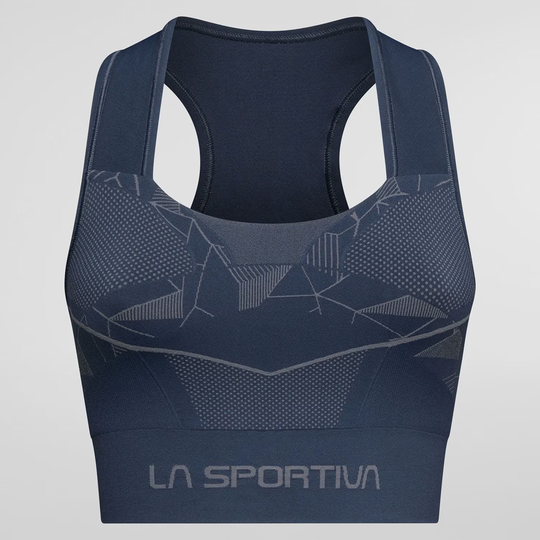 Eco-friendly seamless sport bra, Focus II Top W, with body-mapped support and breathability.