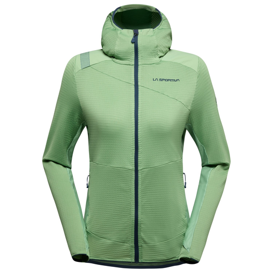 Aequilibrium Thermal Hoody W, insulated and breathable mid layer for alpine adventures, ergonomic hood, abrasion-resistant shoulders.