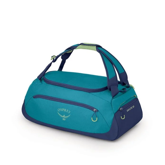 Daylite Duffel 30 versatile blue bag with multiple pockets and padded straps.