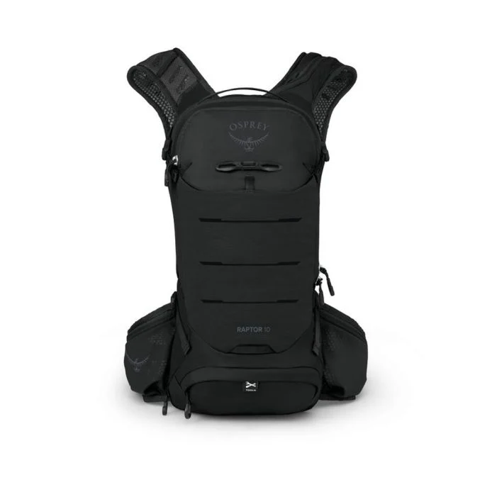 Raptor 10 mountain bike hydration backpack with ergonomic design and 2.5L reservoir, black.