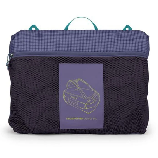 Transporter 65 duffel bag with durable weather-resistant fabric and convenient carry harness.