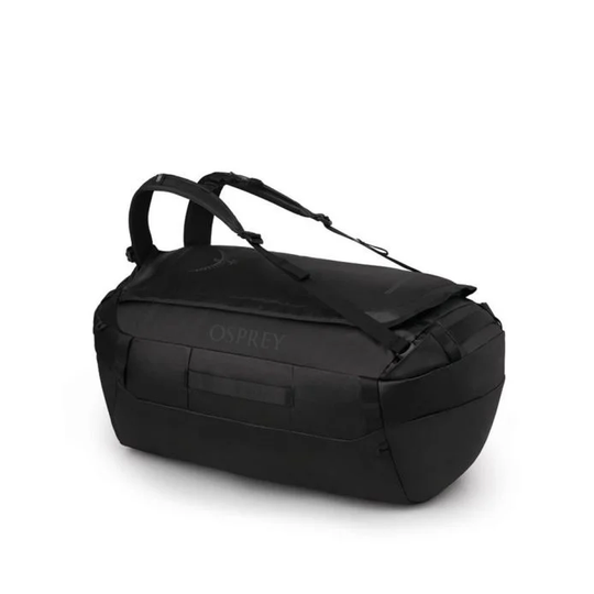 Transporter 65 weather-resistant duffel bag with durable polyester and versatile harness.