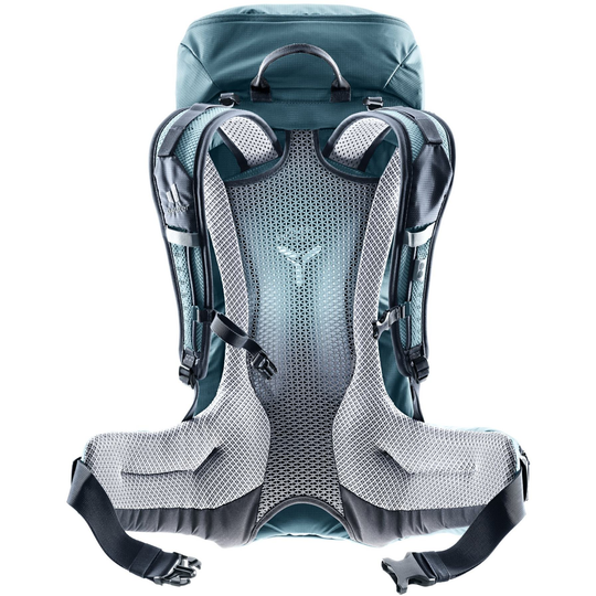 Back view of the Futura 26 hiking backpack showcasing Aircomfort system and ergonomic design.