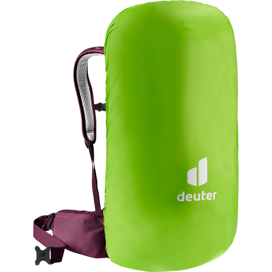 Women's hiking backpack with rain cover, Futura 30 SL, ergonomic design, green and purple.