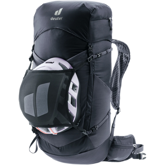 Lightweight Speed Lite Pro 28 SL hiking backpack with helmet holder, black design.