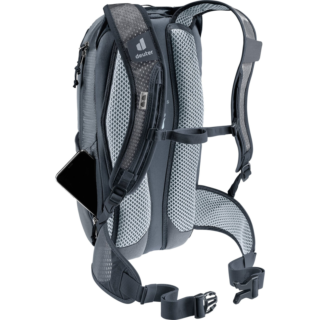 zaino per bici compatto Deuter Race 8 con sistema Airstripes, tessuto riciclato, e tasche multiple