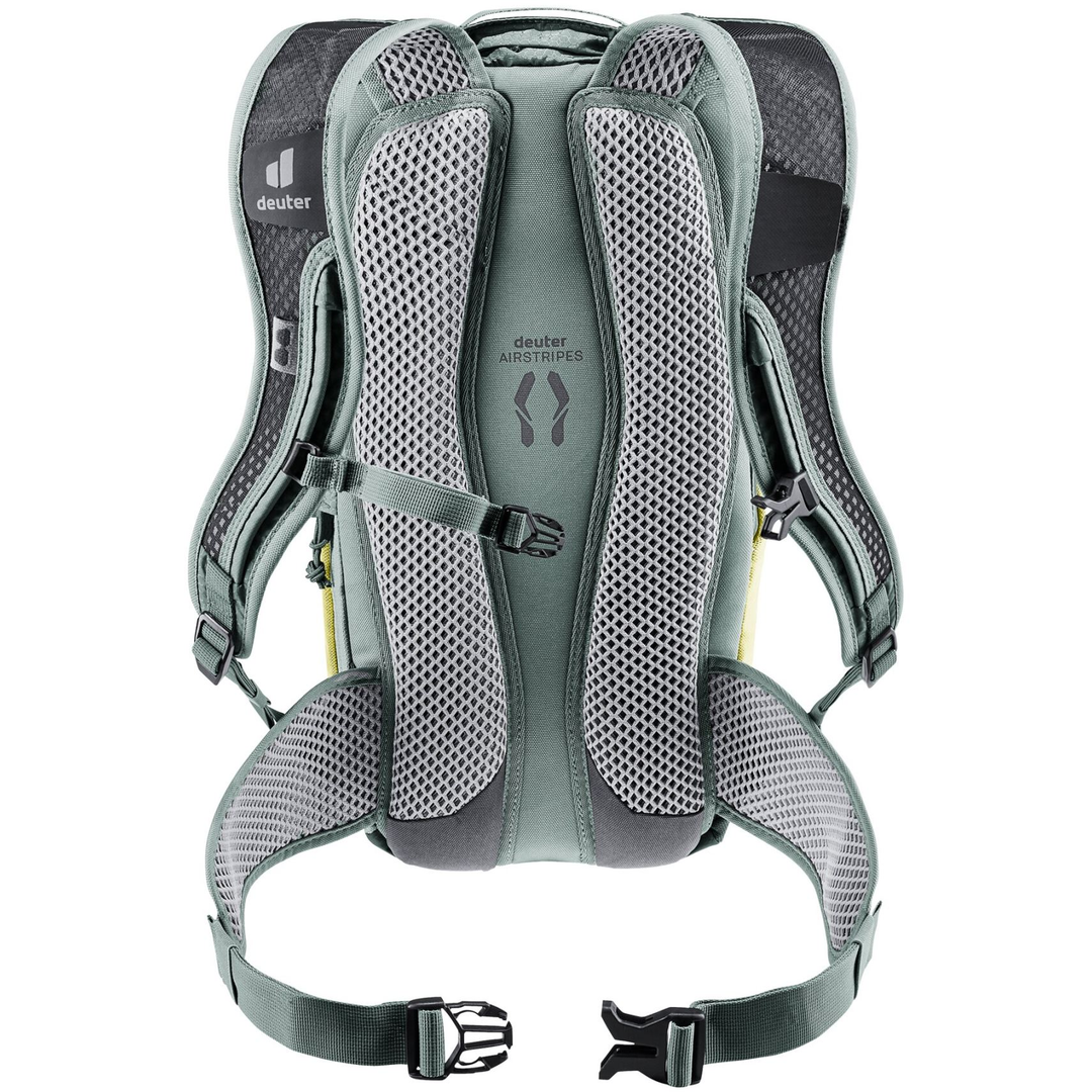 Zaino per bici Deuter Race 8 con sistema Airstripes traspirante e alette lombari in rete.