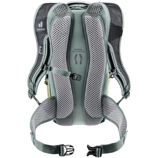 Zaino per bici Deuter Race 8 con sistema Airstripes traspirante e alette lombari in rete.