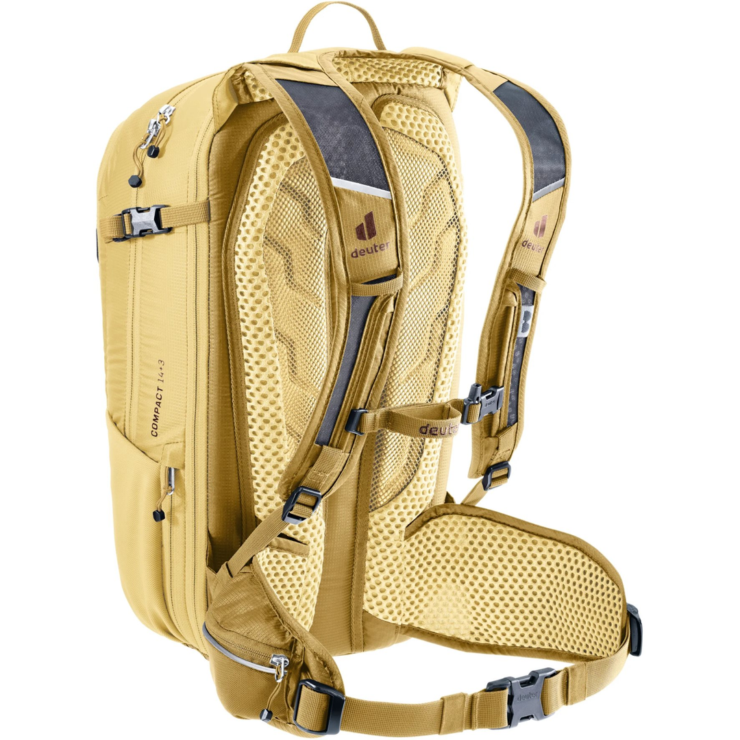 Compact 14+3 bike backpack with Airstripes system, hydration compartment, helmet attachment, and expandable volume.