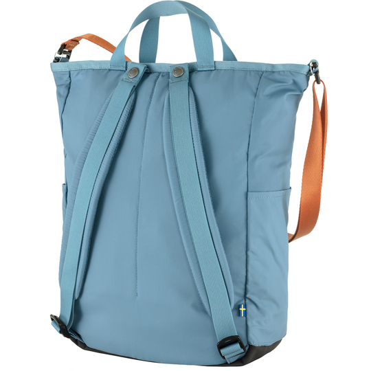 Lightweight blue High Coast Totepack with orange strap, versatile and eco-friendly design.