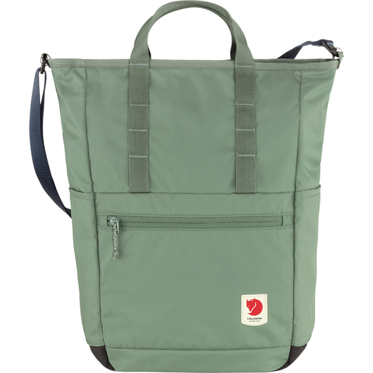 Lightweight green High Coast Totepack with multiple straps and front zipper pocket, made of recycled polyamide, ideal for everyday use and travel.