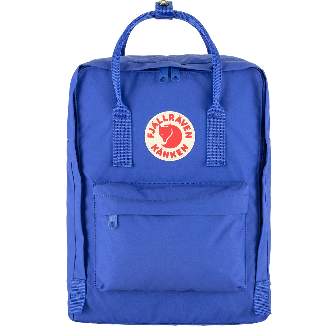 Zaino Kånken classico blu in tessuto Vinylon F con cerniera e logo Fjällräven.