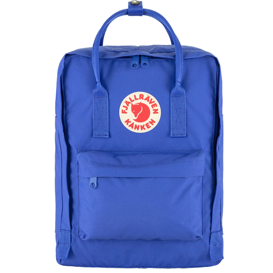 Zaino Kånken classico blu in tessuto Vinylon F con cerniera e logo Fjällräven.
