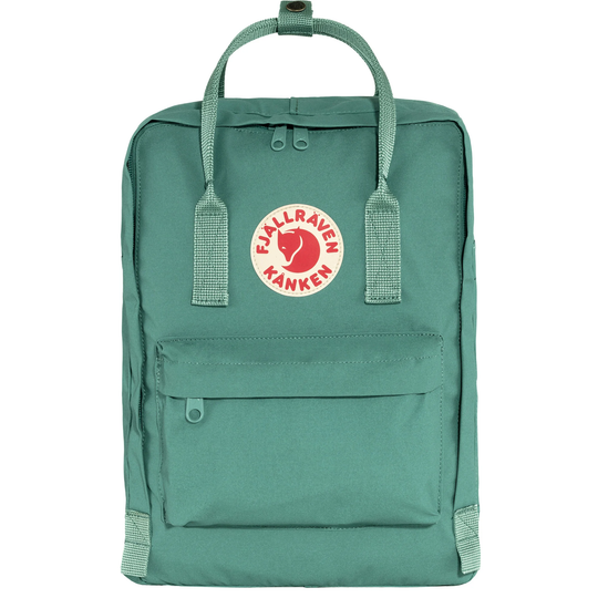 Classic green Kånken backpack with top handles and front pocket.
