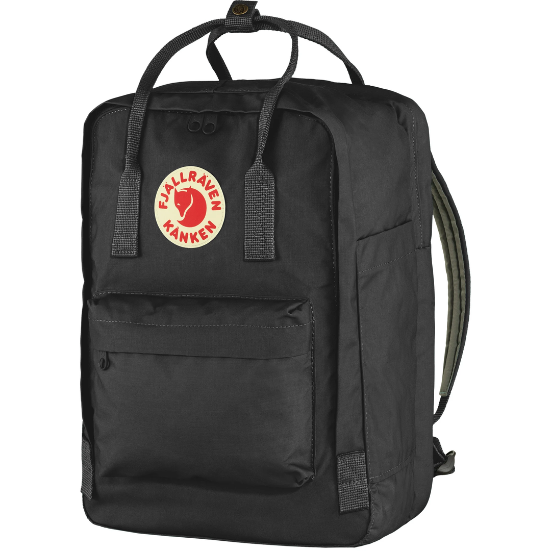 Kånken Laptop 15" black backpack with padded laptop compartment and multiple pockets.