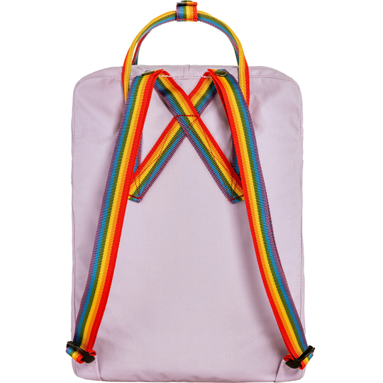 Kånken Rainbow backpack with rainbow straps and handle, special edition, part of Arctic Fox initiative.