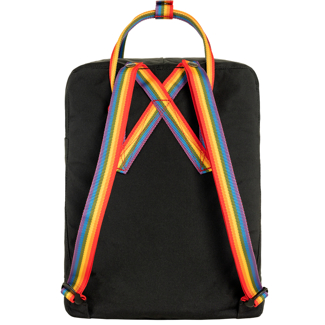 Kånken Rainbow backpack with rainbow straps, black fabric, special edition.
