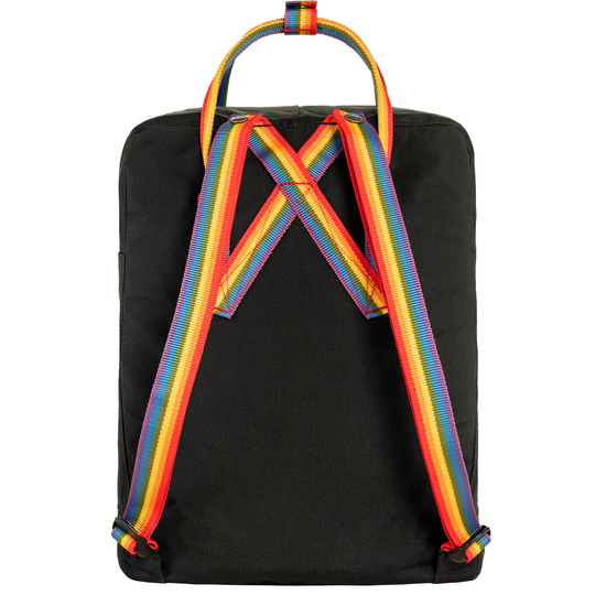 Kånken Rainbow backpack with rainbow straps, black fabric, special edition.