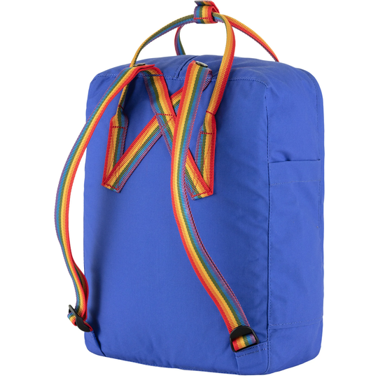 Kånken Rainbow special edition backpack with rainbow straps, part of the Arctic Fox initiative, made from durable, waterproof Vinylon F fabric.
