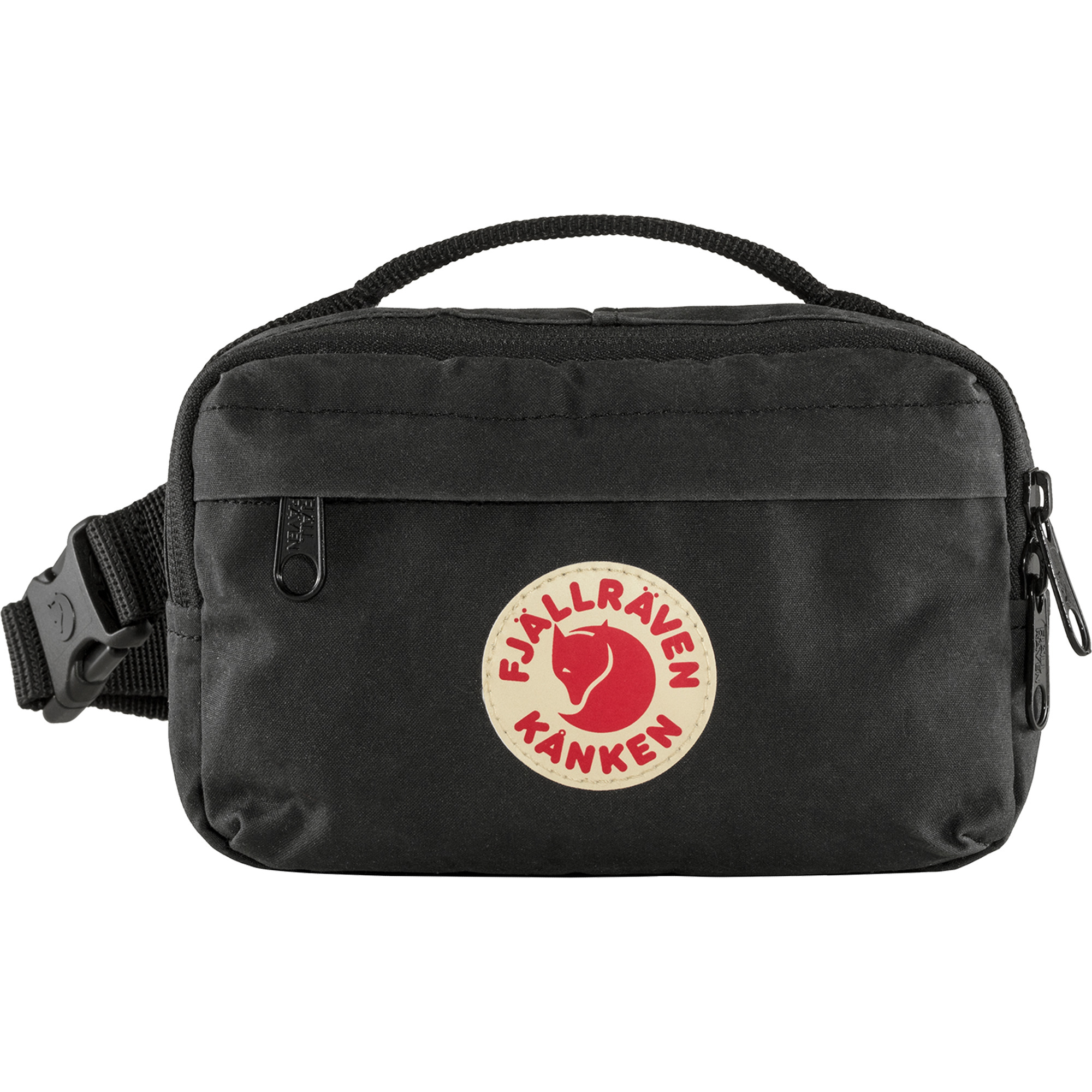 Kånken Hip Pack, small black crossbody bag with main compartment, adjustable belt, waterproof Vinylon F material.