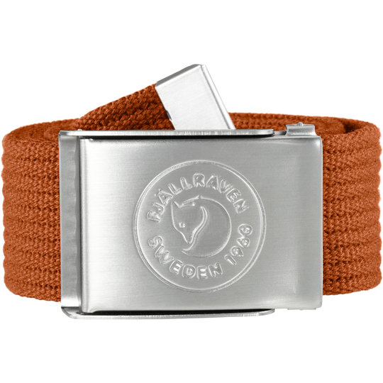 Cintura in tela arancione con fibbia in metallo logo 1960.