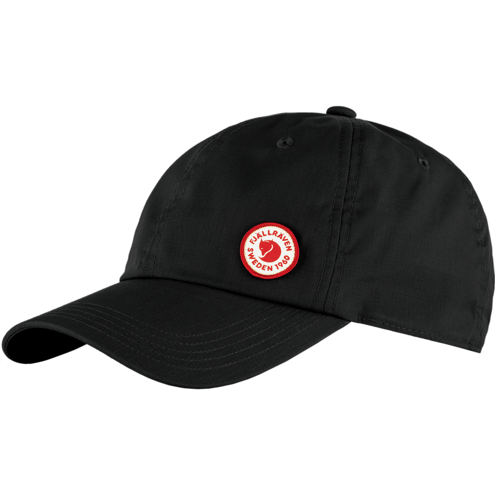 Fjällräven Logo Cap in G-1000 Lite, black, breathable, adjustable with 1960 logo.