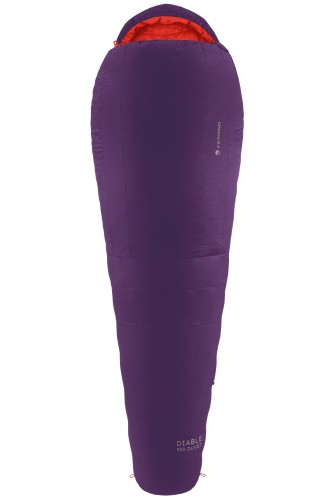 Sacco Diable 900 Duvet RDS Down sleeping bag, purple color, recycled nylon and polyester, thermal comfort.