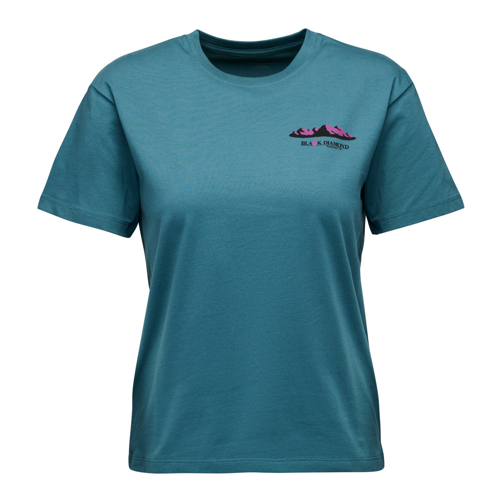 Maglietta W Mountainscape SS in cotone biologico elasticizzato con grafica performance resistente