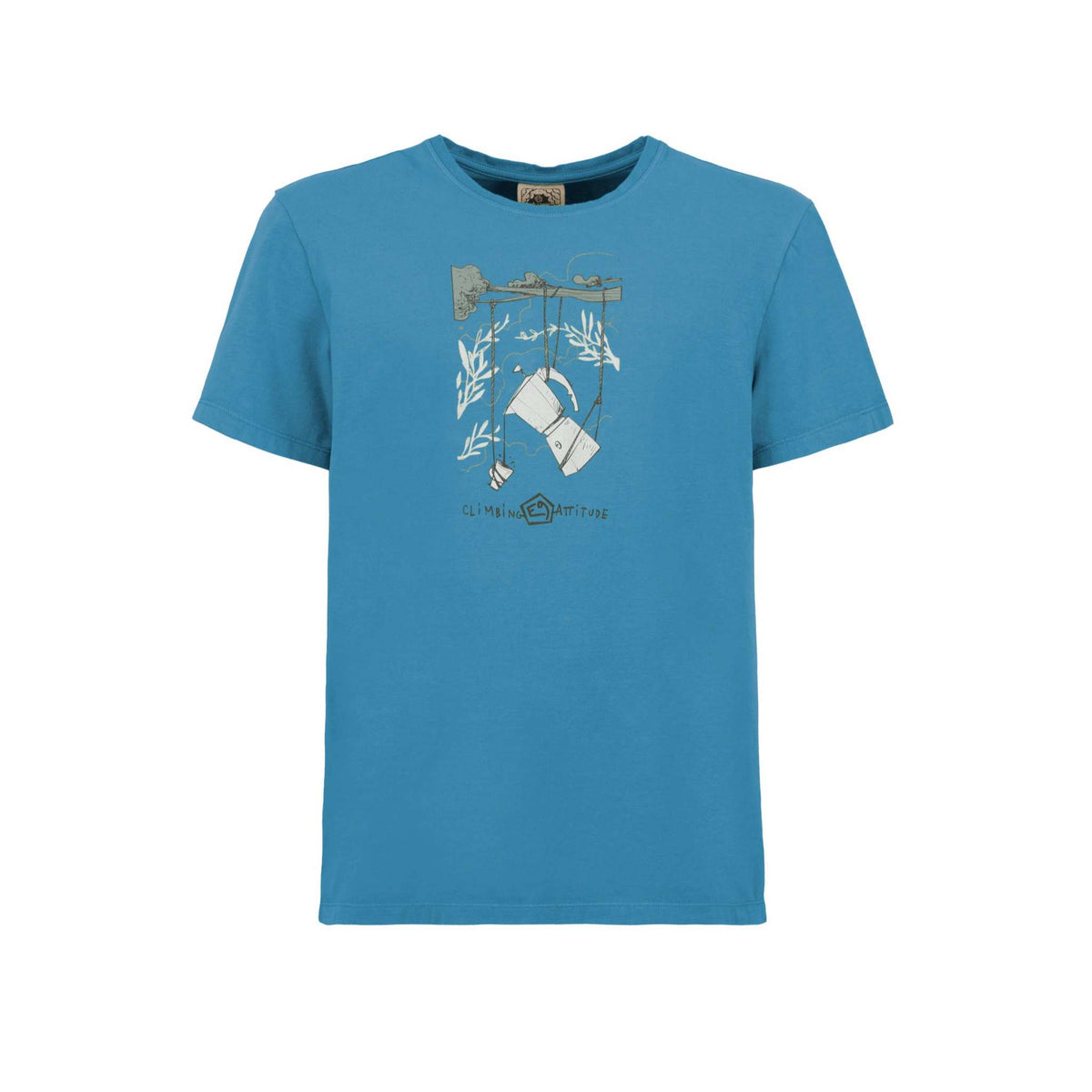 T-shirt in cotone organico bielastico con stampa frontale per attività outdoor e arrampicata