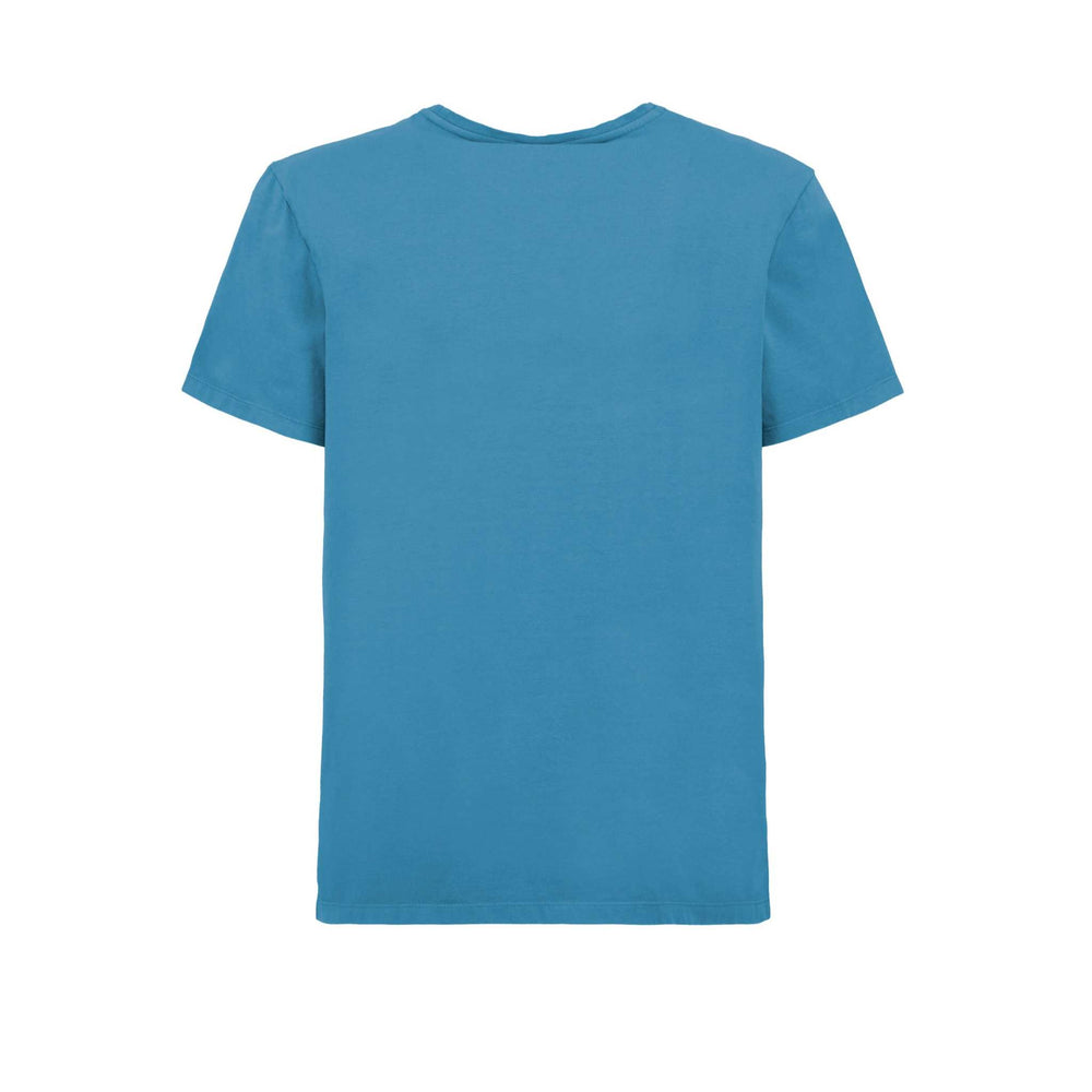 t-shirt in cotone organico bielastico con stampa frontale per outdoor e arrampicata made in Italy