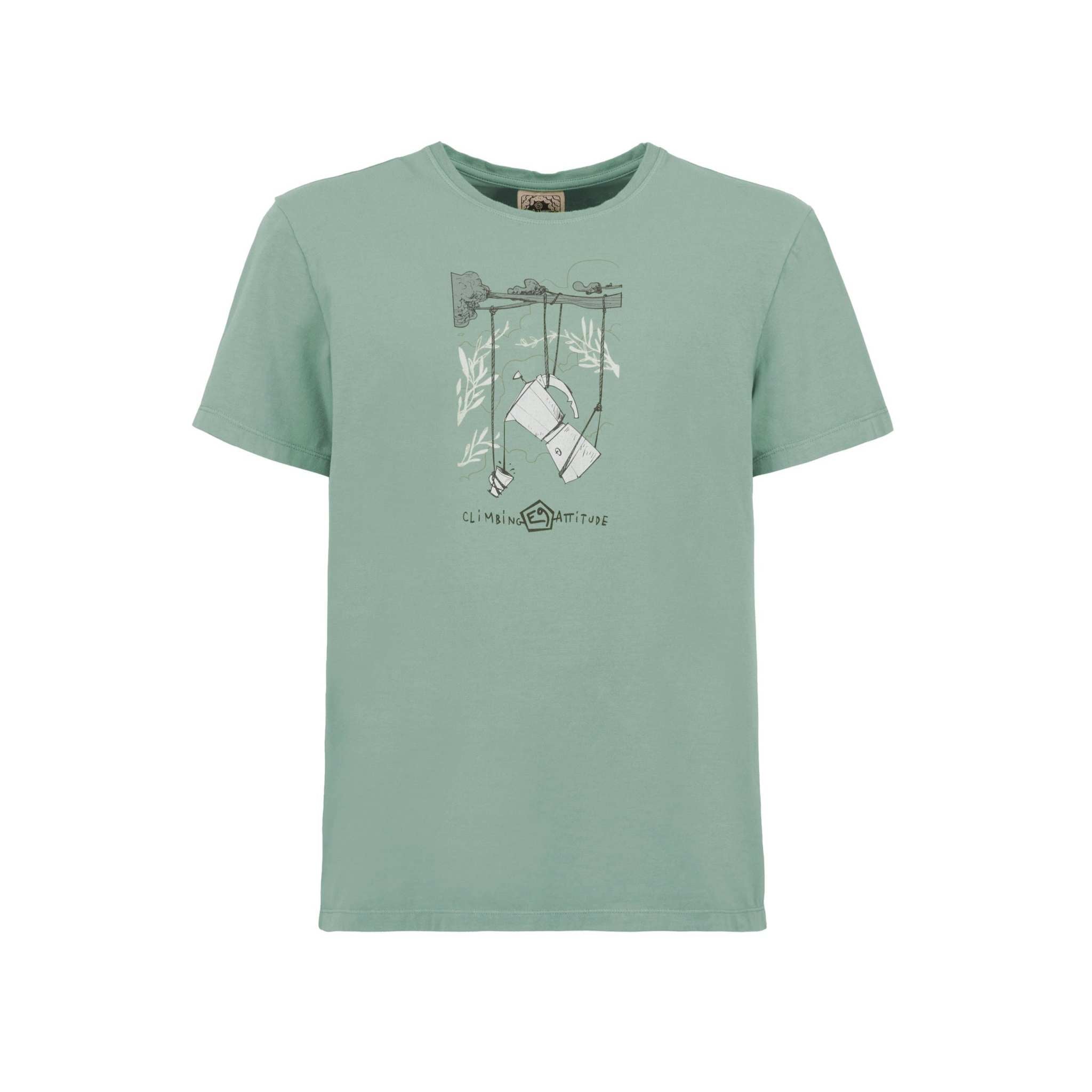 t-shirt in cotone organico bielastico con stampa frontale per outdoor e arrampicata made in Italy