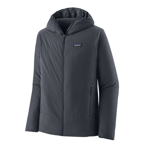 Giacca Nano-Air Light Hybrid Hoody nera con cappuccio, leggera, traspirante e isolante per attività outdoor ad alto impatto.