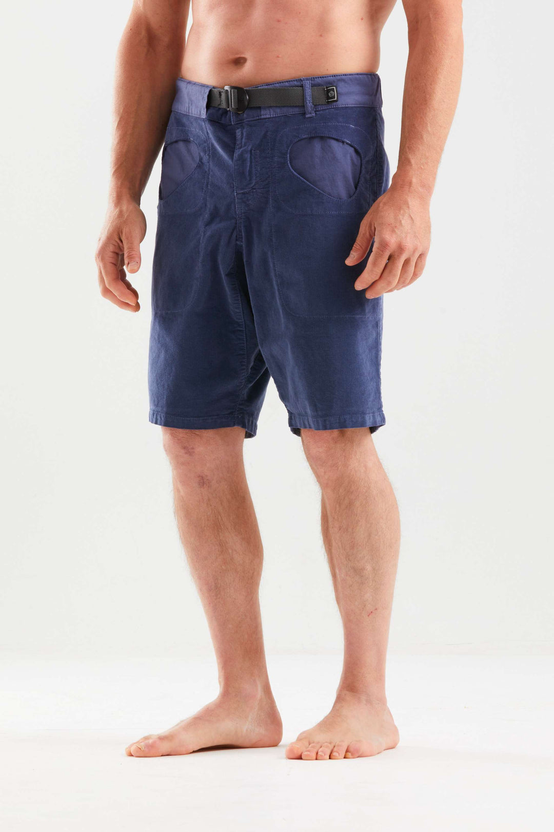 Rondo Belt Short VS outdoor climbing shorts in organic cotton corduroy with adjustable integrated belt and eco-leather detail
