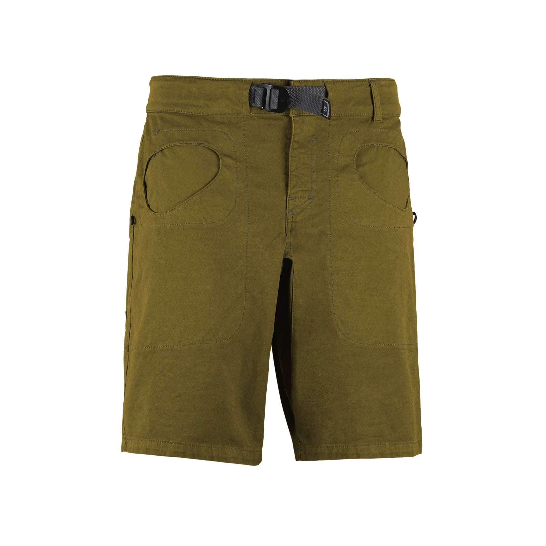 Shorts outdoor e climbing in cotone biologico con cintura regolabile e ricamo logo, made in Italy