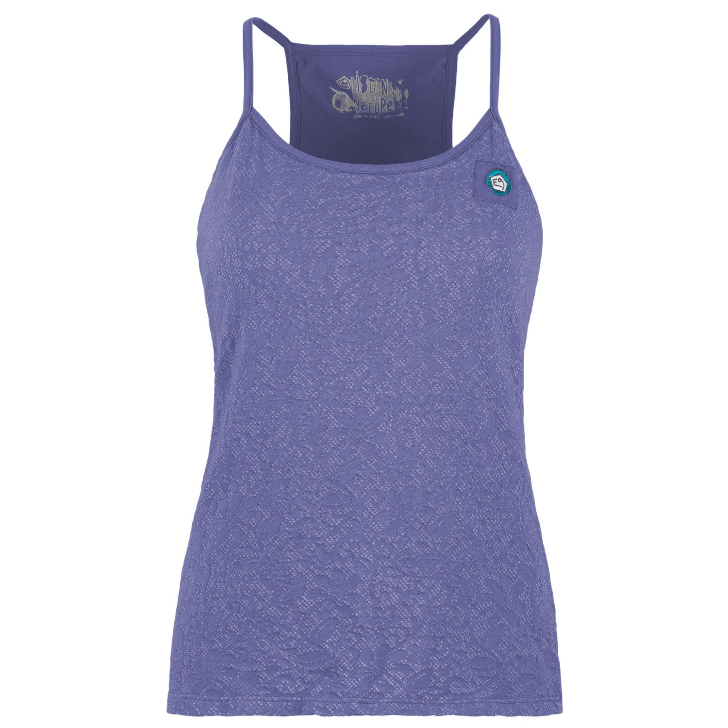 Canotta in cotone biologico ALYA con reggiseno integrato e stampa all-over, Made in Italy.