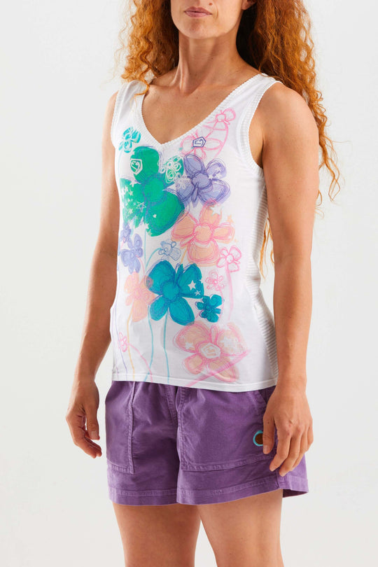 Canotta donna Nancy con ampia stampa e dettagli in jersey jacquard, regular fit, made in Italy