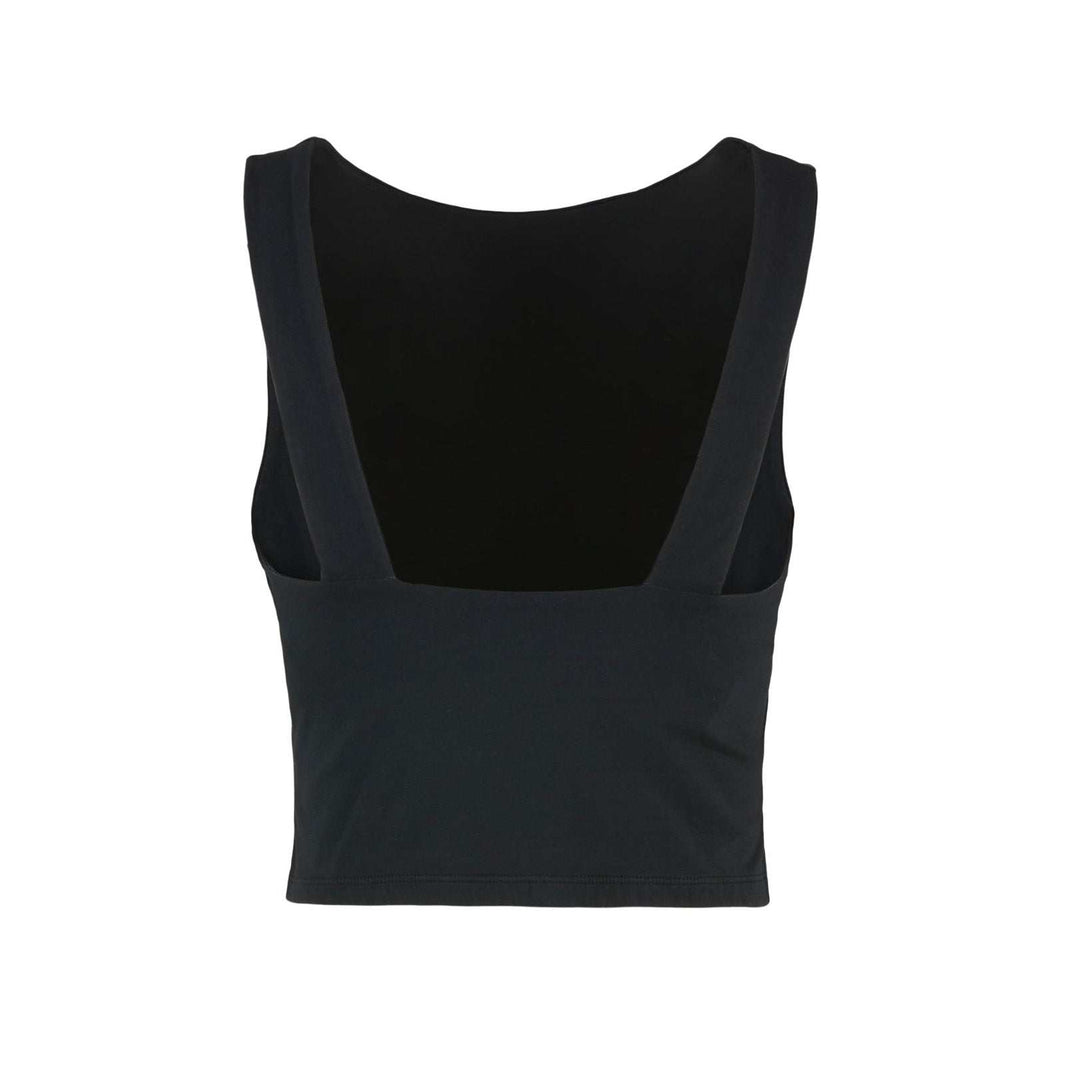 Crop top Grace in organic bi-elastic cotton with embroidered logo, slim cropped fit for climbing and active wear, made in Italy