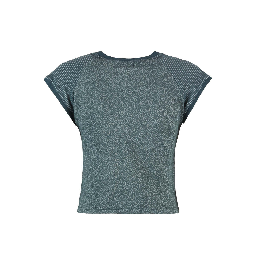 Green Lake t-shirt outdoor Audrey with striped sleeves and logo patch, slim fit for climbing and leisure